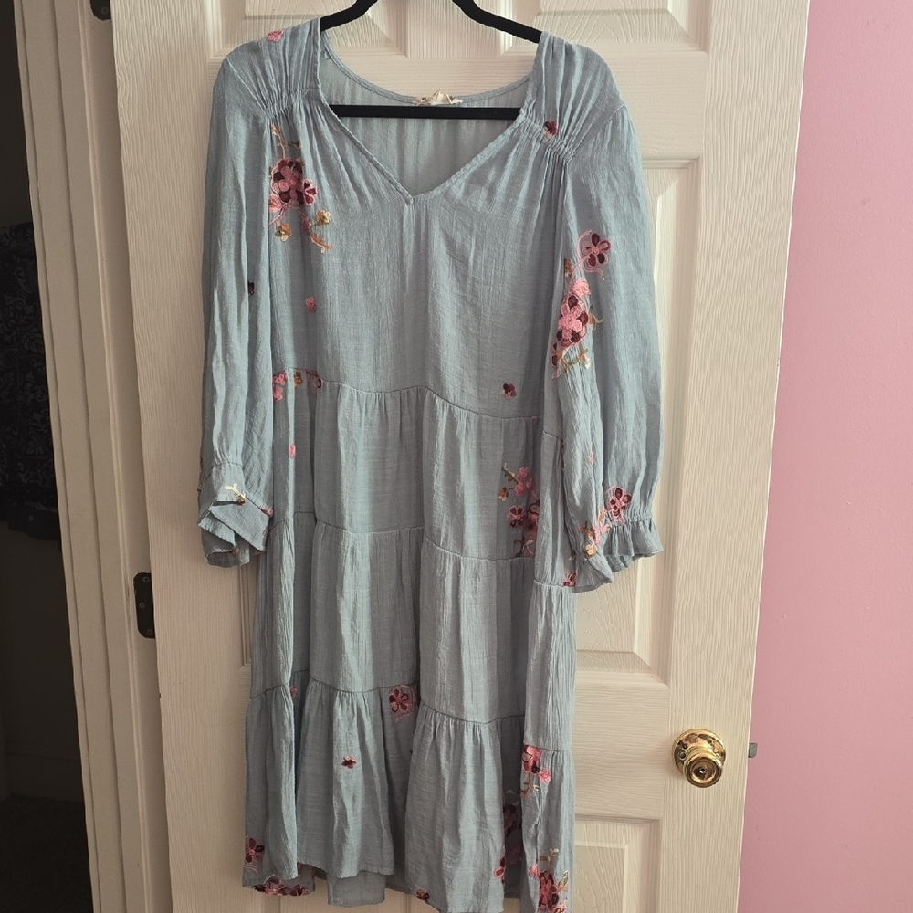 Floral Embroidered Blue Dress
